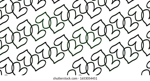 Light Green vector background with hearts. Decorative shining illustration with hearts on abstract template. Template for Valentine's greeting postcards.