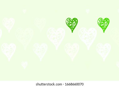 Light Green vector background with hearts. Smart illustration with gradient hearts in valentine style. Pattern for marriage gifts, congratulations.