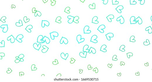 Fondo vectorial verde claro con corazones. Hermosa ilustración de color con corazones en estilo de celebración. Patrón de regalos de matrimonio, felicitaciones.