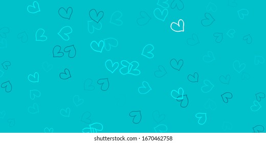 Fondo vectorial verde claro con corazones. Corazones sobre fondo abstracto borroso con gradiente colorido. Patrón de regalos de matrimonio, felicitaciones.