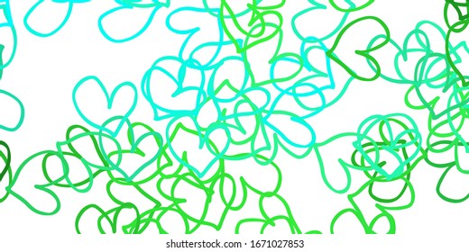 Fondo vectorial verde claro con corazones. Hermosa ilustración de color con corazones en estilo de celebración. Patrón de regalos de matrimonio, felicitaciones.