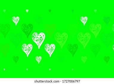 Fondo vectorial verde claro con corazones. Diseño decorativo con corazones de estilo sencillo. Patrón de regalos de matrimonio, felicitaciones.