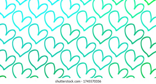 Light Green vector background with hearts. Blurred decorative design in doodle style with hearts. Pattern for carnival, festival romantic leaflets.