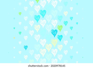 Hellgrüner Vektorhintergrund mit Herzen. Dekoratives Design mit Herzen in einfachem Stil . Muster für Ehegeschenke, Glückwünsche.