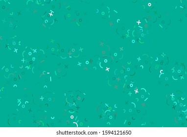 Light Green vector background with math elements. Colored mathematic signs with gradient on white background. Pattern for ad, booklets, leaflets of education.