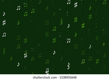 Light Green vector background with music symbols. Decorative design in abstract style with music shapes. Template for fasion magazines.