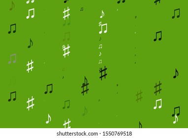 Light Green vector background with music symbols. Shining illustration of colorful gradient music notes. Pattern for websites of musitians.