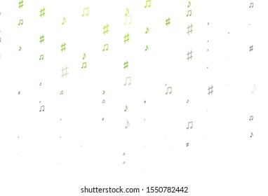Light Green vector background with music symbols. Shining illustration of colorful gradient music notes. Pattern for websites of musitians.