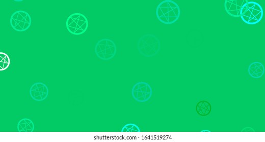 Light Green vector background with occult symbols. Colorful vintage illustration with gradient alchemy shapes. Simple base for your occult design.