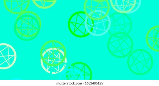Fondo vectorial verde claro con símbolos ocultos. Diseño retro en estilo abstracto con formas de brujería. Diseño sencillo para la representación oculta.