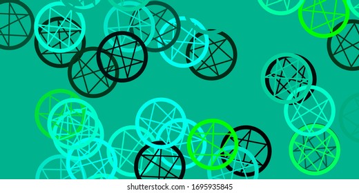 Light Green vector background with occult symbols. Abstract illustration with gothic gradient shapes. Simple design for occult depiction.