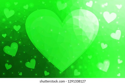 Light Green vector  background with Shining hearts. Blurred decorative design in doodle style with hearts. Template for Valentine's greeting postcards.