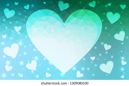 Light Green vector  background with Shining hearts. Blurred decorative design in doodle style with hearts. Template for Valentine's greeting postcards.