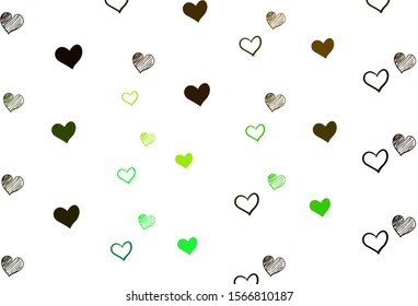 Light Green vector background with Shining hearts. Hearts on blurred abstract background with colorful gradient. Pattern for marriage gifts, congratulations.