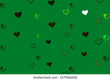 Light Green vector background with Shining hearts. Hearts on blurred abstract background with colorful gradient. Pattern for marriage gifts, congratulations.