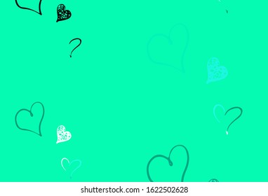 Light Green vector background with Shining hearts. Shining illustration with hearts on abstract template. Template for Valentine's greeting postcards.