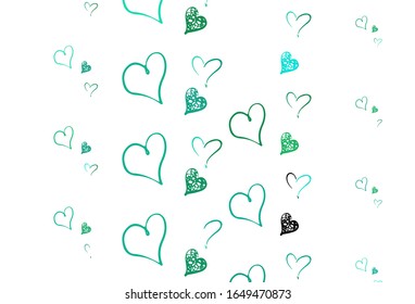Light Green vector background with Shining hearts. Decorative design with hearts in simple style . Pattern for valentine's ad, booklets.