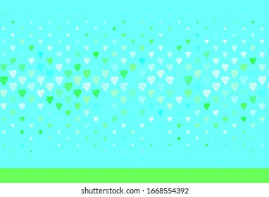 Light Green vector background with Shining hearts. Illustration with shapes of gradient hearts on blur backdrop. Design for a business advert of anniversary.
