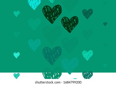 Light Green vector background with Shining hearts. Beautiful celebration style hearts on abstract illustration. Pattern for carnival, festival romantic leaflets.