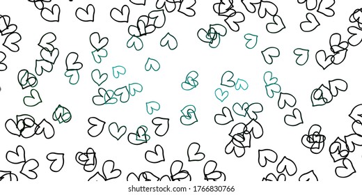 Light Green vector background with Shining hearts. Decorative shining illustration with hearts on abstract template. Pattern for marriage gifts, congratulations.