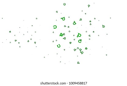 Light Green vector background with signs of alphabet. Colored alphabet signs with gradient on white background. The pattern can be used as ads, poster, banner for books.