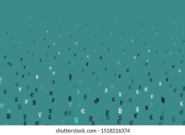 Light Green vector background with signs of currency. Blurred design in simple style with symbols of currency. Pattern for financial, investment websites.