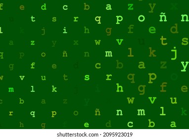 Light green vector background with signs of alphabet. Modern geometrical illustration with ABC english symbols. The pattern can be used as ads, poster, banner for books.