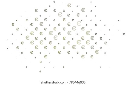 Light Green vector background with signs of Euro. Shining illustration with signs of Euro on abstract template. Template can be used as a background for ads of markets, loans.