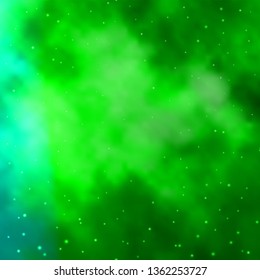Light Green vector background with small and big stars. Shining colorful illustration with small and big stars. Design for your business promotion.