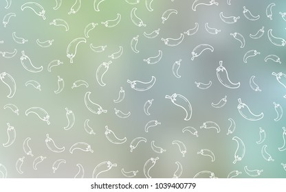 Light Green vector background with spicy peppers. Glitter abstract sketch with hot peppers. Pattern for menu of cafes, bars, restaurants.