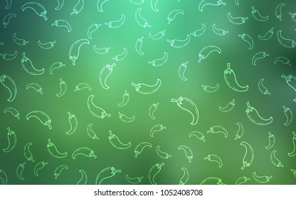 Light Green vector background with spicy peppers. Illustration with set of fresh peppers in doodle style. Design for ad, poster, banner of cafes or restaurants.
