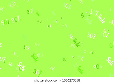 Light Green vector background with symbols of 30, 50, 90 % sales. Illustration with signs of sales on abstract template. Template for season sales, shopping ads.