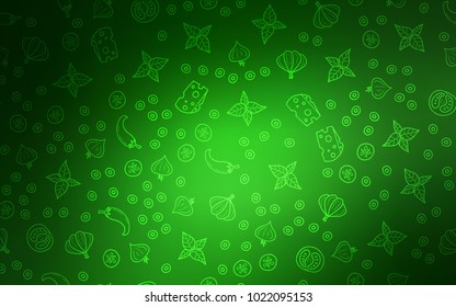Light Green vector background with tasty food. Beautiful colored illustration with food in doodle style. Design for ad, poster, banner of cafes or restaurants.