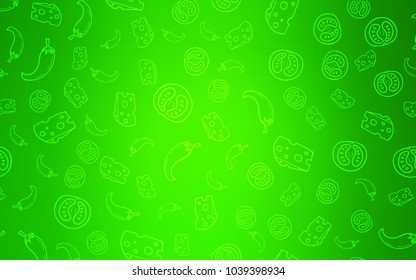 Light Green vector background with tasty food. Beautiful colored illustration with food in doodle style. Pattern for menu of cafes, bars, restaurants.