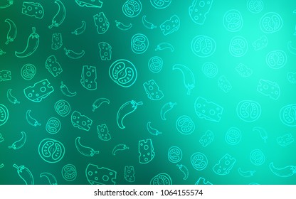 Light Green vector background with tasty food. Illustration with set of fresh food in doodle style. Template for meal cooking in kitchen.