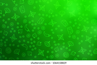 Light Green vector background with tasty food. Glitter abstract sketch with gourmet food. Pattern for menu of cafes, bars, restaurants.