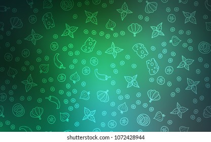 Light Green vector background with tasty food. Fast Food on blurred abstract background with colorful gradient. Pattern for ads of breakfast, lunch, dinner.