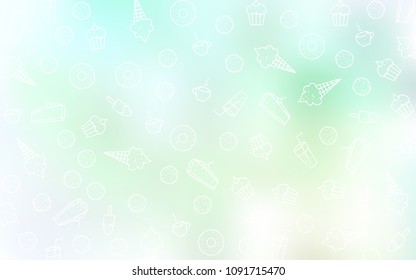 Light Green vector background with tasty sweets. Decorative shining illustration with sweets on abstract template. Pattern for ad, booklets, leaflets of restaurants.