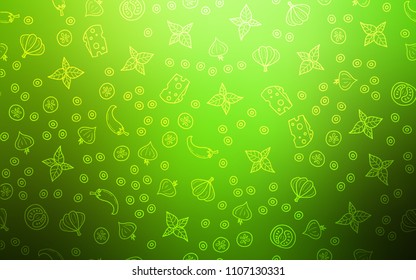 Light Green vector background with tasty food. Illustration with set of fresh food in doodle style. Pattern for ads of breakfast, lunch, dinner.