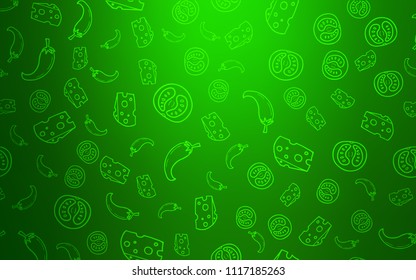 Light Green vector background with tasty food. Illustration with set of fresh food in doodle style. Doodle design for your business advert of cafes.