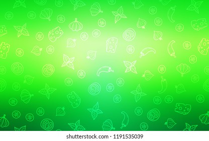 Light Green vector background with tasty food. Illustration with set of fresh food in doodle style. Design for ad, poster, banner of cafes or restaurants.