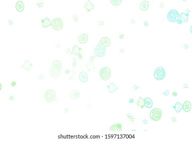 Light Green vector background with tasty food. Illustration with set of fresh food in doodle style. Design for ad, poster, banner of cafes or restaurants.