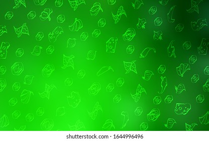 Light Green vector background with tasty food. Illustration with set of fresh food in doodle style. Doodle design for your business advert of cafes.