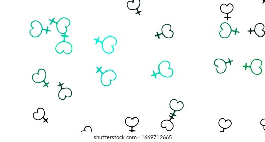 Hellgrüner Hintergrund der Vektorillustration mit Frauensymbolen. Farbige Illustration mit Farbverlauf-Feminismus Formen. Einfaches Design für Ihre Website.