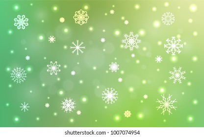 Light Green vector background with xmas snowflakes. Blurred decorative design in xmas style with snow. The pattern can be used for year new  websites.