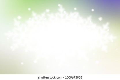 Light Green vector background with xmas snowflakes. Shining colored illustration with snow in christmas style. The pattern can be used for new year ad, booklets.