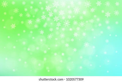 Light Green vector background with xmas snowflakes. Blurred decorative design in xmas style with snow. New year design for your business advert.