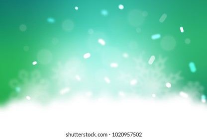 Light Green vector background with xmas snowflakes. Decorative shining illustration with snow on abstract template. The pattern can be used for year new  websites.