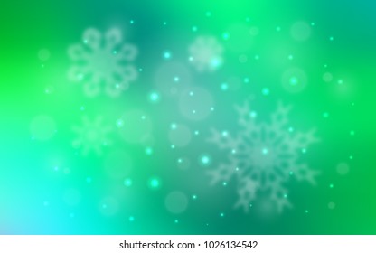 Light Green vector background with xmas snowflakes. Shining colored illustration with snow in christmas style. The pattern can be used for new year leaflets.