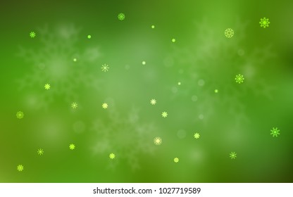 Light Green vector background with xmas snowflakes. Blurred decorative design in xmas style with snow. New year design for your business advert.
